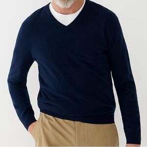 J. Crew Men's Deep Blue 100% Cotton V-Neck Sweater